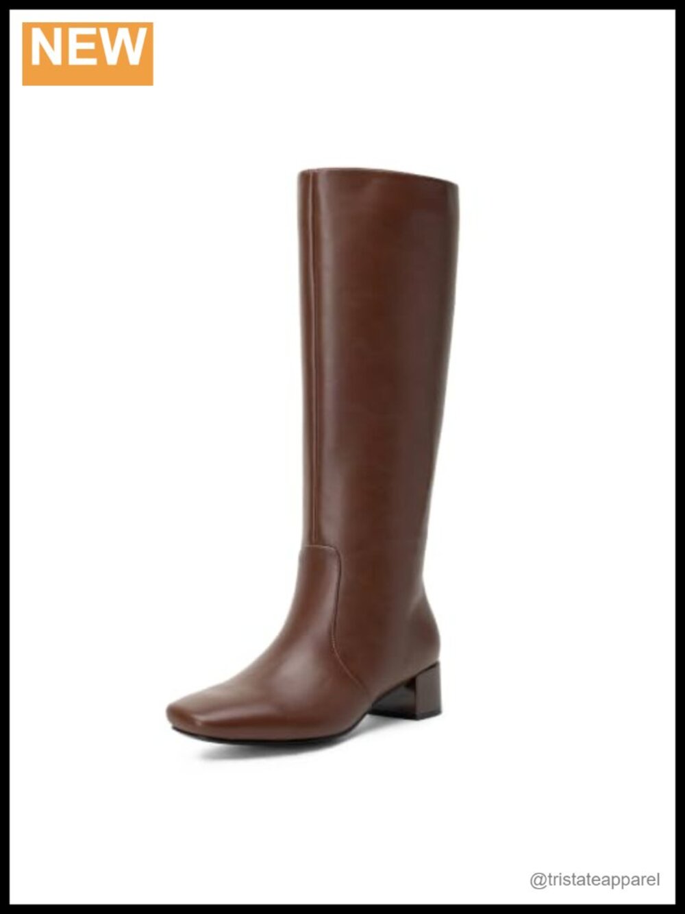 Knee High Riding Boots Square Toe Faux Leather Low Block Heel Side Zip Women's